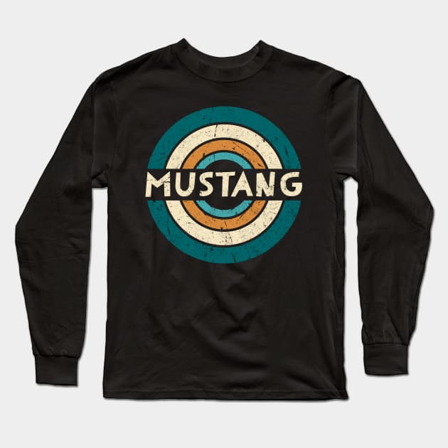 Retro Styles Mustang Name Birthday 70s 80s 90s Circle Long Sleeve T-Shirt by Amir Dorsman Tribal